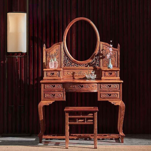 Zhidao mahogany furniture African rosewood (scientific name: Hedgehog rosewood) solid wood dressing table dressing table new Chinese bedroom furniture dressing table and stool combination dressing table + stool