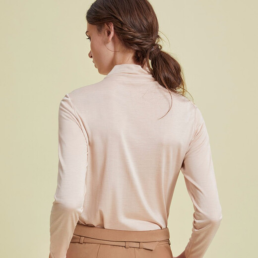 Golden Santa Base Shirt Spring and Automne Silk top Mulberry Silk Simple and Polylele Skin-Friendly et confortable Half-High-Neck Bottom Shirt Abricot 1278 2xl