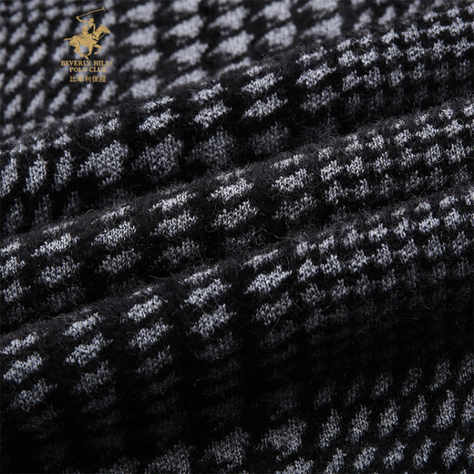 比华利保罗秋冬新款套头羊毛衫男休闲保暖方格纹男士圆领毛衣 黑色 S