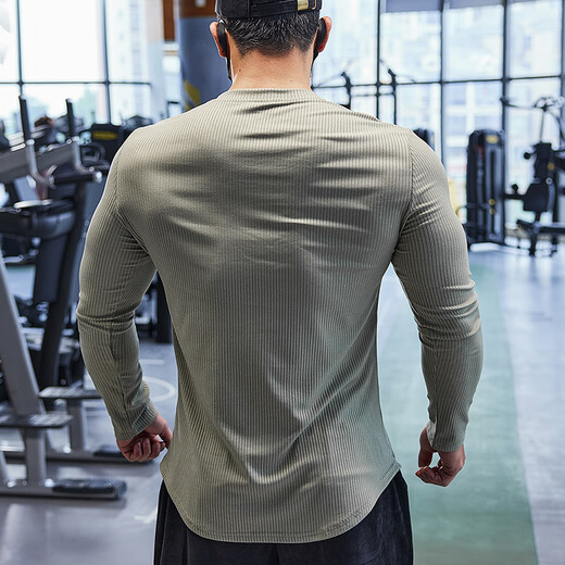 Lutielang sports tights men's long-sleeved T-shirt bottoming shirt elastic quick-drying training top fitness coach autumn black M