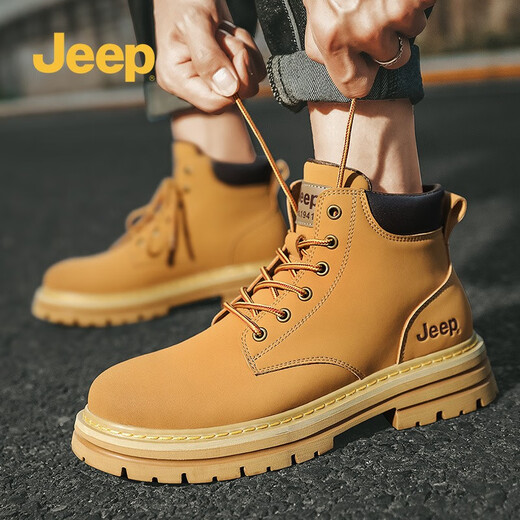 吉普（JEEP）马丁靴男春秋新款复古美式工装靴二层牛皮耐磨踢不烂大黄靴 金黄色（皮鞋码） 42 (260mm)