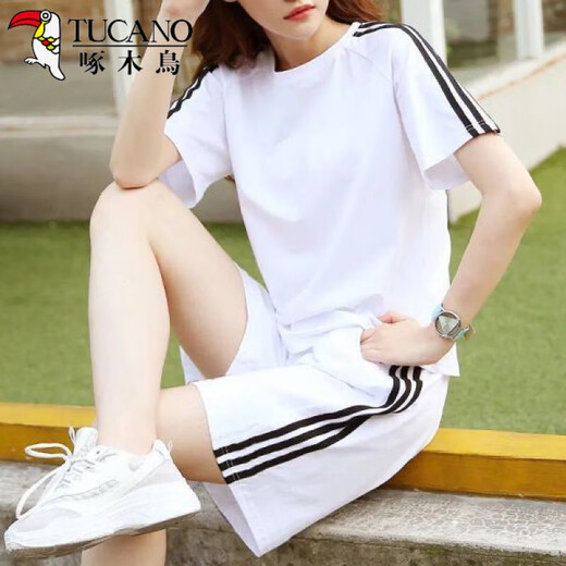 Woodpecker 200Jin[Jin equals 0.5 kg] Fat mm fashion sports suit for women 2025 summer new loose large-size shorts shorts two-piece set 695 black [top + pants] 4XL code suggestions {180-200Jin[Jin equals 0.5 kg]}