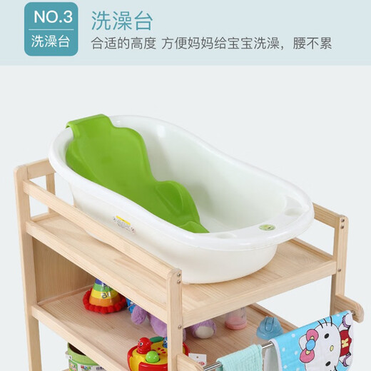 贝快乐 尿布台婴儿护理台新生儿宝宝换尿布台按摩抚触洗澡台实木多功能移动整理置物架 双层 尿布台+小鹿护理垫