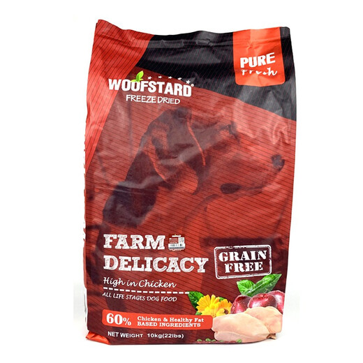 Woofstard (Woofstard) Precio completo Probióticos liofilizados para pollo sin grano para adultos Cubrido liofilizado Carne fresco sin grano para todo el período de perros 10 kg polipado