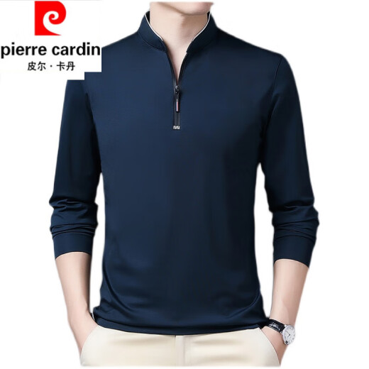 Pierre Cardin Pure Cotton Long-Ärmeln T-Shirt Herren lässiger dünner T-Shirt Top Sommer Frühling Herbst Winter im mittleren Alter im mittleren Alter und Velvet 6625 Schwarz verdickter XL 175 Vorschlag 140-160jin [Jin gleich 0,5 kg]