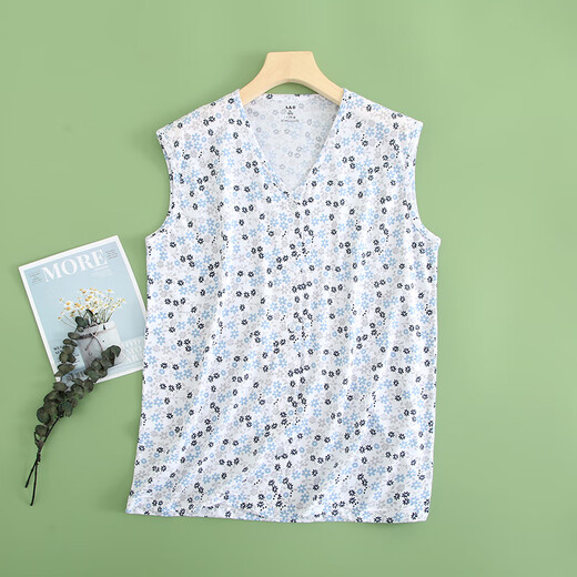 AB AB Summer Summer delgada algodón en V de algodón en V ropa de cárdigan chaleco de cárdigan de mediana edad y ancianos con pijamas y sudadera S724 Blue Rose XL (165/95)
