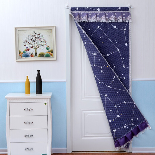 Dream Choice Thickened Cotton Door Curtain Winter Warmth Windproof Home Bedroom Living Room Air Conditioner Cold Protection Insulation Soundproofing Partition Curtain Curtain Free Perforation Fabric Cotton Door Curtain Looking up at the stars - Lace style Width 100cm Height 200cm free center pole