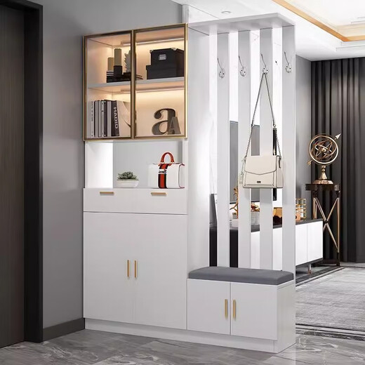 Aomoxuan Shoe Cabinet Door Entry Cabinet Living Room Storage Cabinet Porch Partition Cabinet Coat Rack Stool Integrated Wall Home Simple Gray + Length 120 Right Shoe Changing Stool