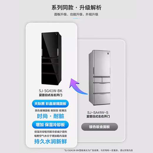 SHARP Sharp 412 liter multi-door refrigerator with any left and right door PCI purification ion odor automatic ice making household frost-free refrigerator odor removal Japanese style refrigerator government subsidy glass panel sky black SJ-SG41W-BK