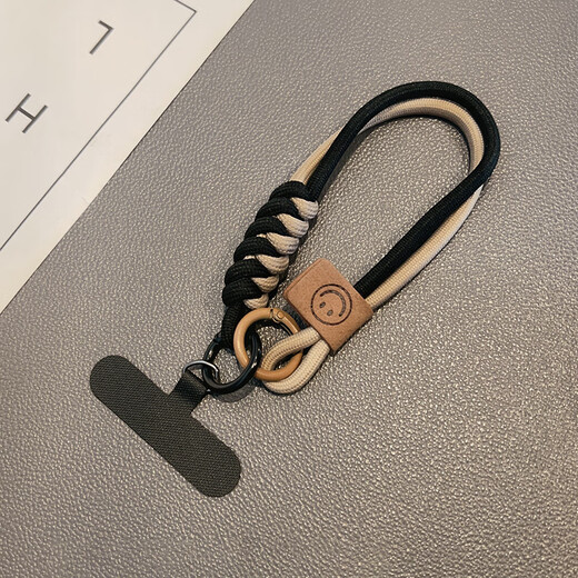 恒岚英伦风撞色编织棉绳手机挂绳短款手提挂件摔滑穿手腕手机链女 手工编织手腕绳【黑灰色】+小挂绳 【1条装】升级加粗