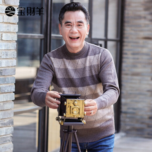 Baocaiyang middle-aged and elderly men's thickened half turtleneck sweater 40-50 years old dad's clothing autumn and winter casual middle-aged sweater for men CY28406 camel color 175