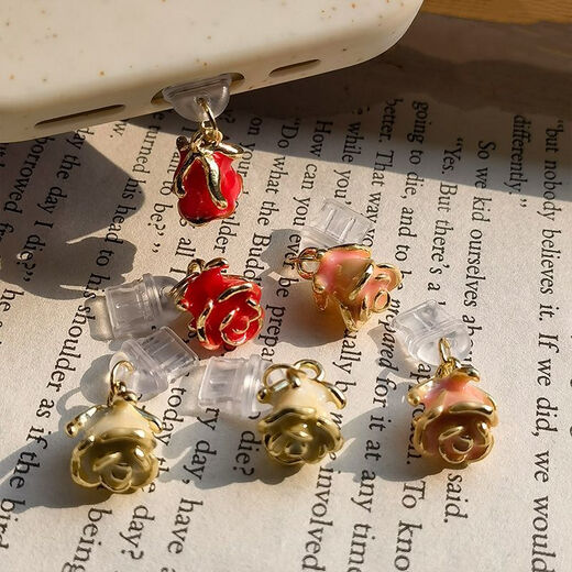 Ye Yu ist geeignet für ein rotes Rose-Mobiltelefon Staubstopfen handgefertigtes Öl Drop Blume typec Android Apfel laden Anti-Staub Universal N One Red Rose Typ-C-Schnittstelle (Anti-Lost-Seil)