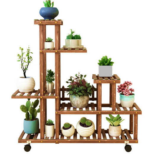 Rice Helper Solid Wood Flower Rack Outdoor Balcony Flower Pot Rack Indoor Floor Plant Rack Pot Rack Multi-layer Bonsai Rack S Basic Style [Reinforced Style] (Refer to Figure 2)