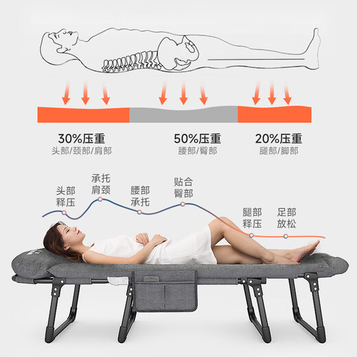 Stable folding bed lunch break folding bed single bed lounge chair camp bed office nap bed eight feet waist belt