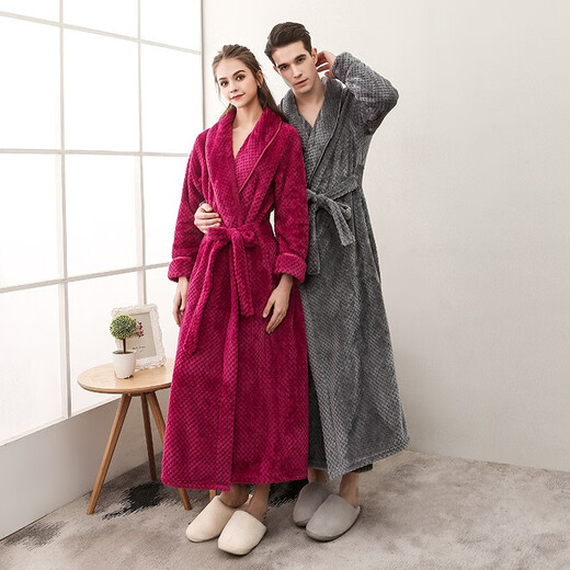 Ende des Jahres, verdickter Bademantel, Männer und Frauen-Samtpyjama, erweiterte und größere Flanellpaare Yukata 1506 Gray Men XL [165-175 cm, 120-160jin [Jin gleich 0,5 kg]]