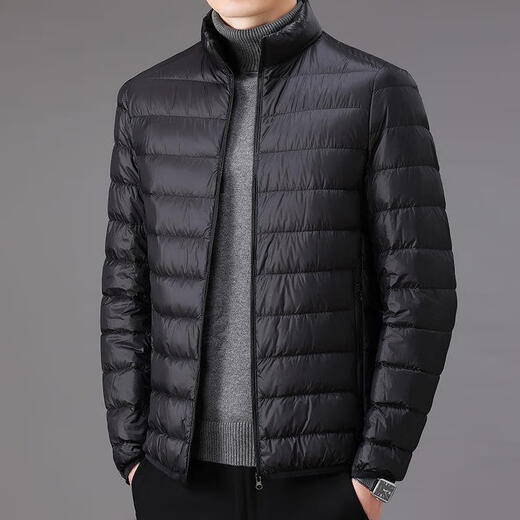 ACLOSMIL men's warm winter thin silk cotton jacket men's short casual stand-up collar top dad men's cotton coat black stand-up collar 2XL 125-140Jin [Jin equals 0.5 kg]