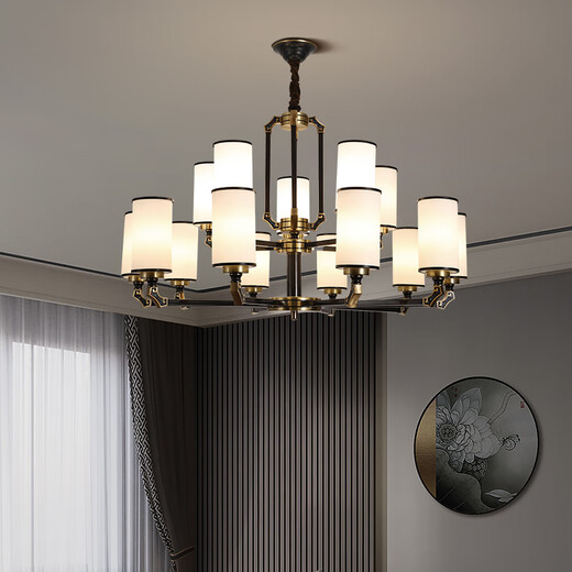 Su Yin New Chinese style living room chandeliers full copper lamp living room lamp dining master bedroom lamp study lamp chandeliers 9901 All copper 6 heads [with E27 three-color light source*6]