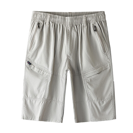 ROMON pure cotton cropped pants men's summer 2025 new loose straight beach pants fashionable stretch thin casual pants 9859-grey 4XL recommended 160-180Jin Jin equals 0.5 kg