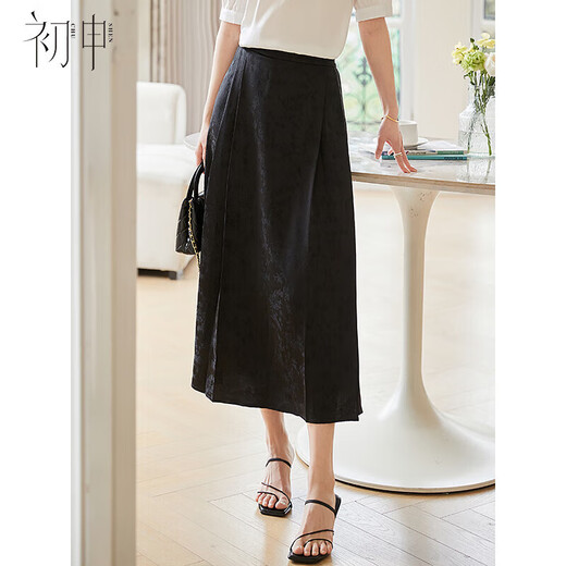 Chushen Spring and Summer New Chinese Style Skirt Women's Design Jacquard High Waist Pleated Improved Horse-Faced Skirt S143B1422 Black M