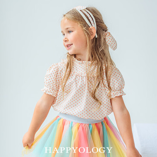 happyology英国女童夏季木耳边泡泡袖高级感衬衫女宝宝纯棉上衣 小野花 104 (104cm)