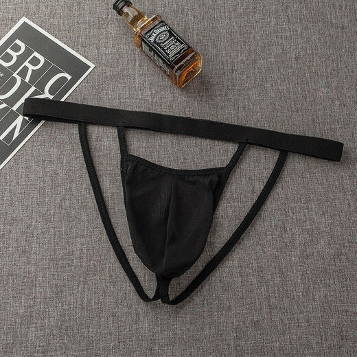 Wen Shiou men's sex double thong new style tight and sexy transparent mesh rear open gear without taking off men's underwear gay confidential black 90-160Jin [Jin equals 0.5 kg] inside wear
