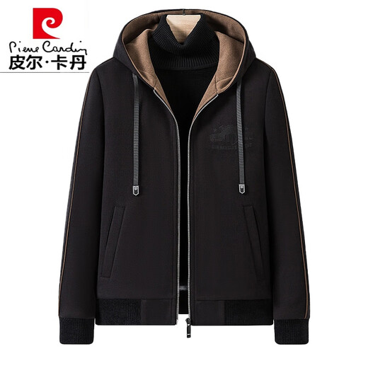 Pierre Cardin high-end woolen coat men's spring and autumn new casual hooded jacket men's winter short woolen coat khaki-regular-M76 XL