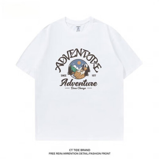 BEBW American fashion brand summer printed short-sleeved T-shirt men's 2024 new loose retro versatile base shirt casual top dark gray T-shirt-3884 S [75-95Jin[Jin equals 0.5 kg]]
