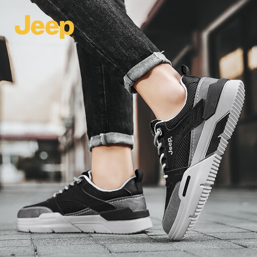 
Jeep men's shoes for spring and summer new style of high-rise leather shoes for men's fashion trendy casual shoes for low top versatile men's shoes black gray 1098 (mesh) [leather shoe size] 38