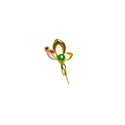 Pavilion 18K gold buckle head emerald top bead ruby butterfly buckle Buddha gourd pendant jade clip buckle accessories 18k yellow gold straight needle