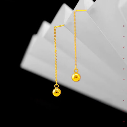 Putino Hong Kong duty-free 999 real gold popular ear wire long ear needle earrings k. gold women's earrings gold jewelry style one