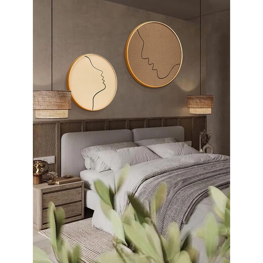 
XMSJ Wasabi style decorative painting sense bedroom soft decoration master bedroom bedside background wall hanging painting abstract art room mural zsh14666-Twilight heart approximately outer frame diameter 40cm + diameter 60cm x circular shape
