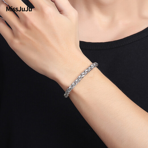 Miss JuJu Platinum Bracelet Men's pt950 Platinum Bracelet Men's Personalized Round Twist Pattern Broad and Thick Bracelet (Customized) 41g Length 20cm Thick 6.2mm More return less supplement