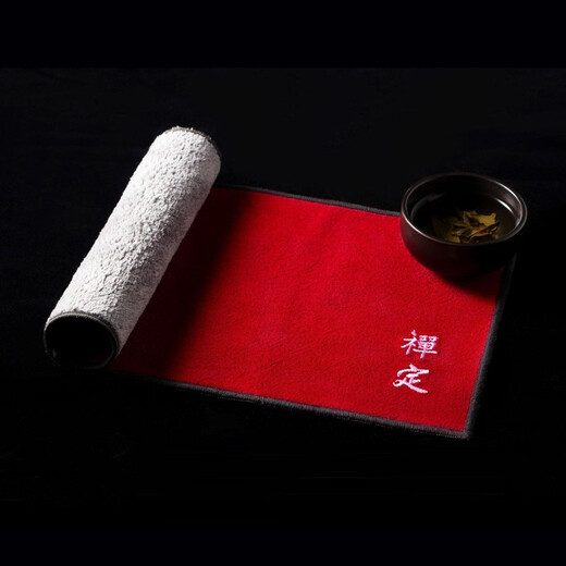 Tangxing thick absorbent tea towel cotton and linen embroidered rectangular tea ceremony towel tea cloth Japanese tea mat Zen small tea mat light gray-Shede 28x15cm