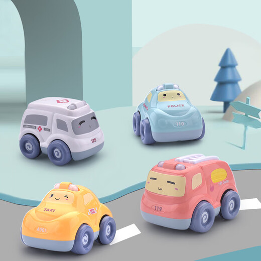 Baby-Cartoon-Lernspielzeug zum Zurückziehen, 0–6 Monate alt, sturzfest und kaubar für Säuglinge und Kleinkinder, kleines Auto-Spielzeugauto, Rückzieh-Taxi, pädagogisches Spielzeugauto