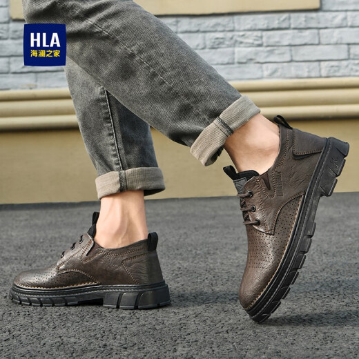 海澜之家（HLA）皮鞋男春夏新款复古厚底工装鞋中帮小马丁鞋靴子冲孔商务休闲鞋男 HAAGZM2ACa0084-黑色 40