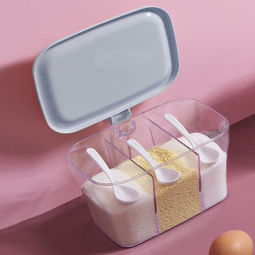 Moritani Qiyun salt and MSG seasoning box home kitchen integrated multi-grid combination set with lid condiment storage box seasoning bottle jar blue