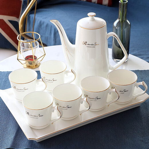 Pinlaiyun ceramic tea set set bone china tea cup living room light luxury teapot household water cup simple water set afternoon tea set gold R beautiful water set 9 pieces (with bone china tea tray)