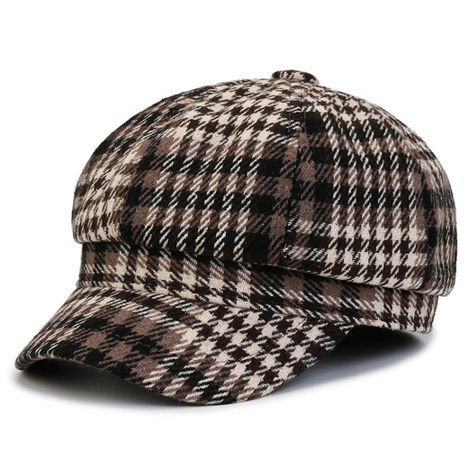 Shengluoke autumn and winter hat women ins retro beret Japanese sweet hat plaid versatile fashion student octagonal hat fashion coffee plaid one size