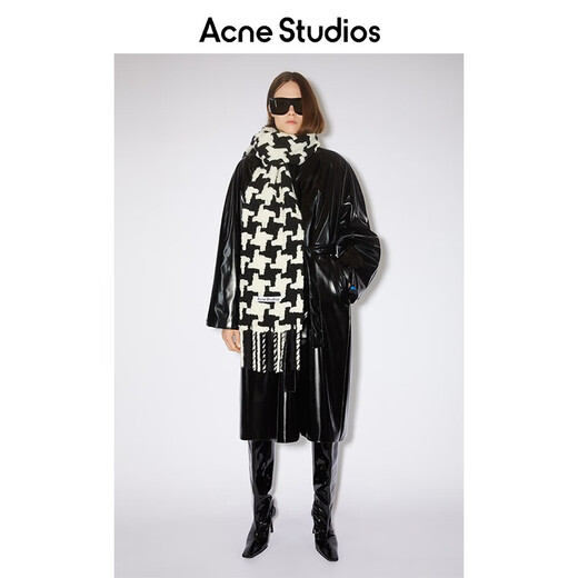 Acne Studios【七夕礼赠】 男女同款 千鸟格羊驼毛流苏围巾披肩两用CA0153 白色/黑色 均码