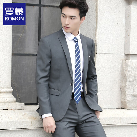 Romon Suit Men's Casual Suit Men's Suit Blazer Slim Groom's Best Groom Wedding Business Professional Clothes Black Double Button (Top) 2XL /180[130-145Jin[Jin equals 0.5 kg]]
