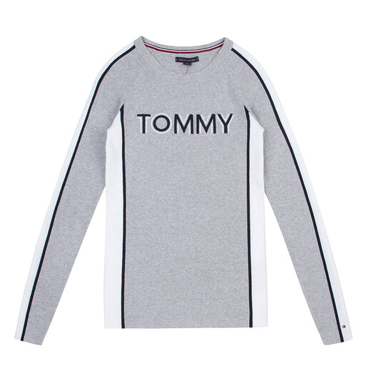 Tommy Hilfiger Tommy Women's Sweater European and American Color-blocking Casual Women's Round Neck Long Sleeve Knitted Sweater 033/499/056 Light Gray Spot Quick Delivery L