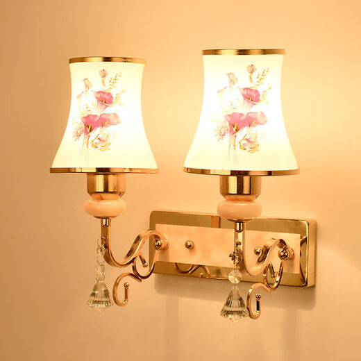 Fenglanq wall lamp bedside lamp Nordic modern European style simple creative led American bedroom living room aisle staircase wall lamp 034 double head with pull switch-three colors.LED