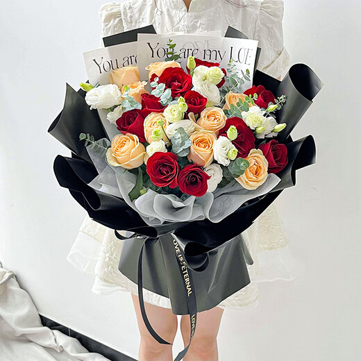 Eswina Valentine's Day Flower Express 11 roses bouquet for girlfriend's birthday gift nationwide delivery 19 roses mixed and matched bouquet fresh style