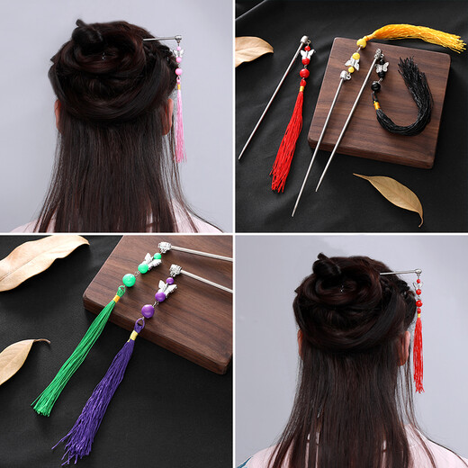 Ancient style tassel hairpin Hanfu hair accessories for children, girls, little girls, step-shape Tang suit accessories, princess baby 1# red