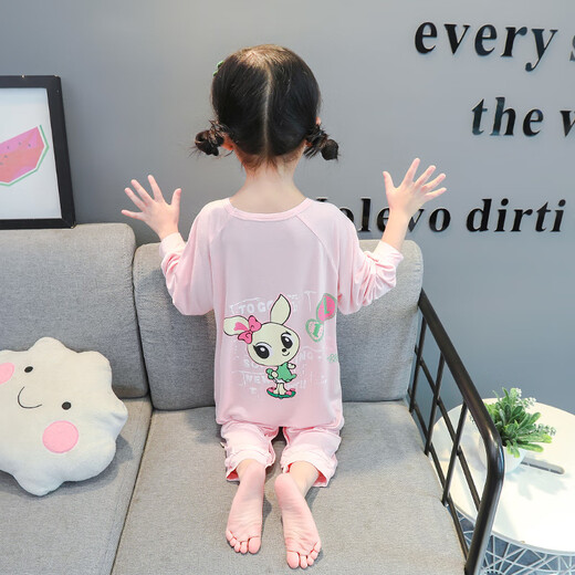Disney (Disney) Children's Summer One-piece Pajamas Modal 1 Long Sleeve 3-year-old baby Summer Air Conditioning Suit Sleeping Bag Girls Home Clothing Pink 2 [Trendy Children Radish Rabbit One-piece] 110 Recommended height 100-110