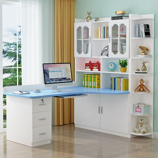 Guansi solid wood desk rack combination computer desk desktop bookcase integrated simple bedroom home corner combination study desk white 120*80 upper and lower bookshelf with door