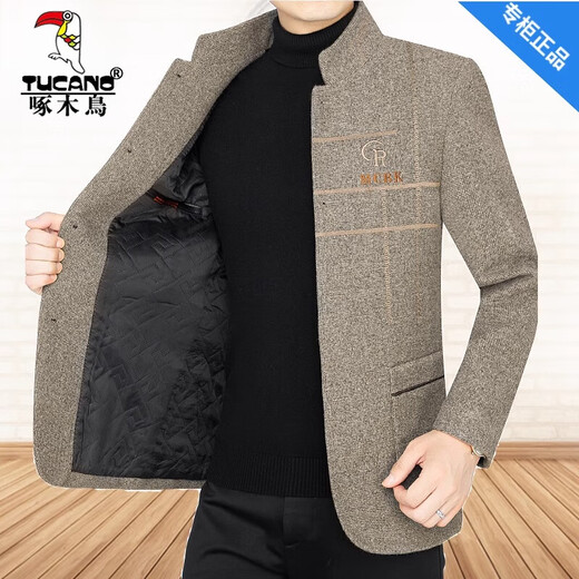 啄木鸟（TUCANO）男装春秋冬季新款中年男士夹克加厚羊毛呢外套男40-50-60 深灰色 170(适合100-115斤)