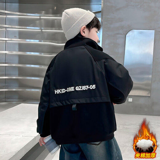 Katu Blue Cat Children's Wear Boys' Winter Jacket 2024 New Medium and Large Children's Thickened Autumn and Winter Boys' Street Ruff Handsome Cotton Clothes Trendy Black 150cm