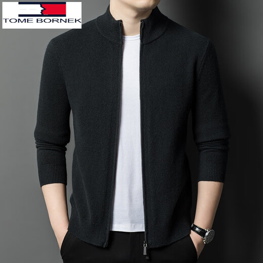
Tommy Hee Kelly 100% Wool Knit Cardigan Men's Fall and Winter Thick Sweater Middle-aged Half-Turnneck Wool Knit Jacket Tea Coffee 105