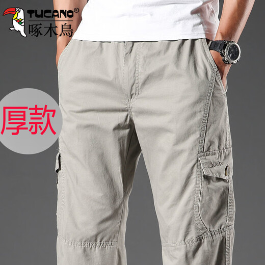 Woodpecker Autumn and Winter Overalls Men's Thick Casual Pants Loose Plus Size Solid Color Simple Versatile Men's Pants 2011 Army Green XL